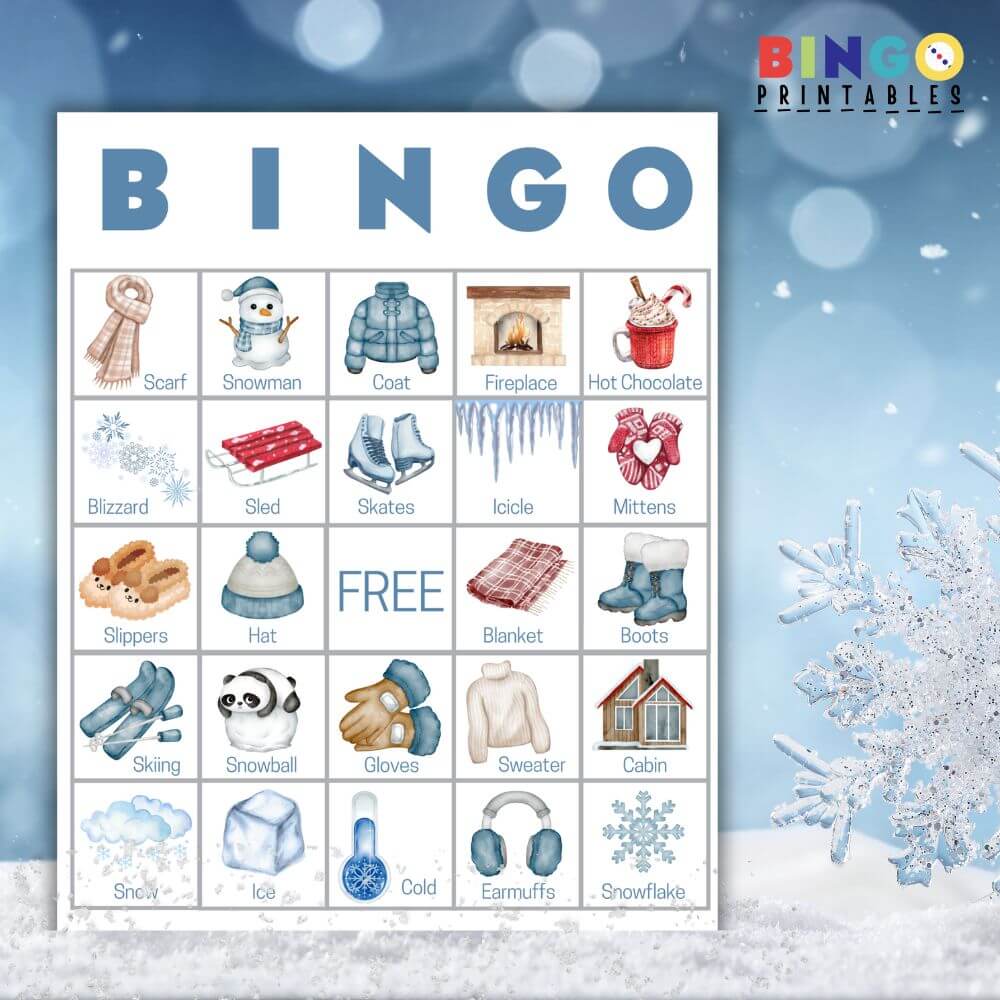 winter bingo printable - 200 game cards - easy print & play